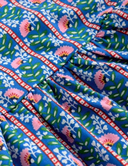 Ballerina Jersey Dress-Kingfisher Blue Floral Vine
