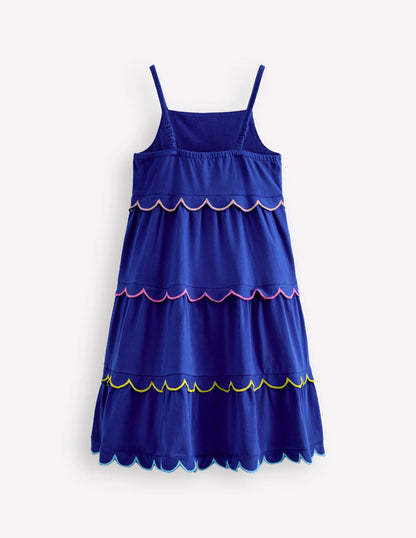 Scallop Tiered Sundress-Sapphire Blue