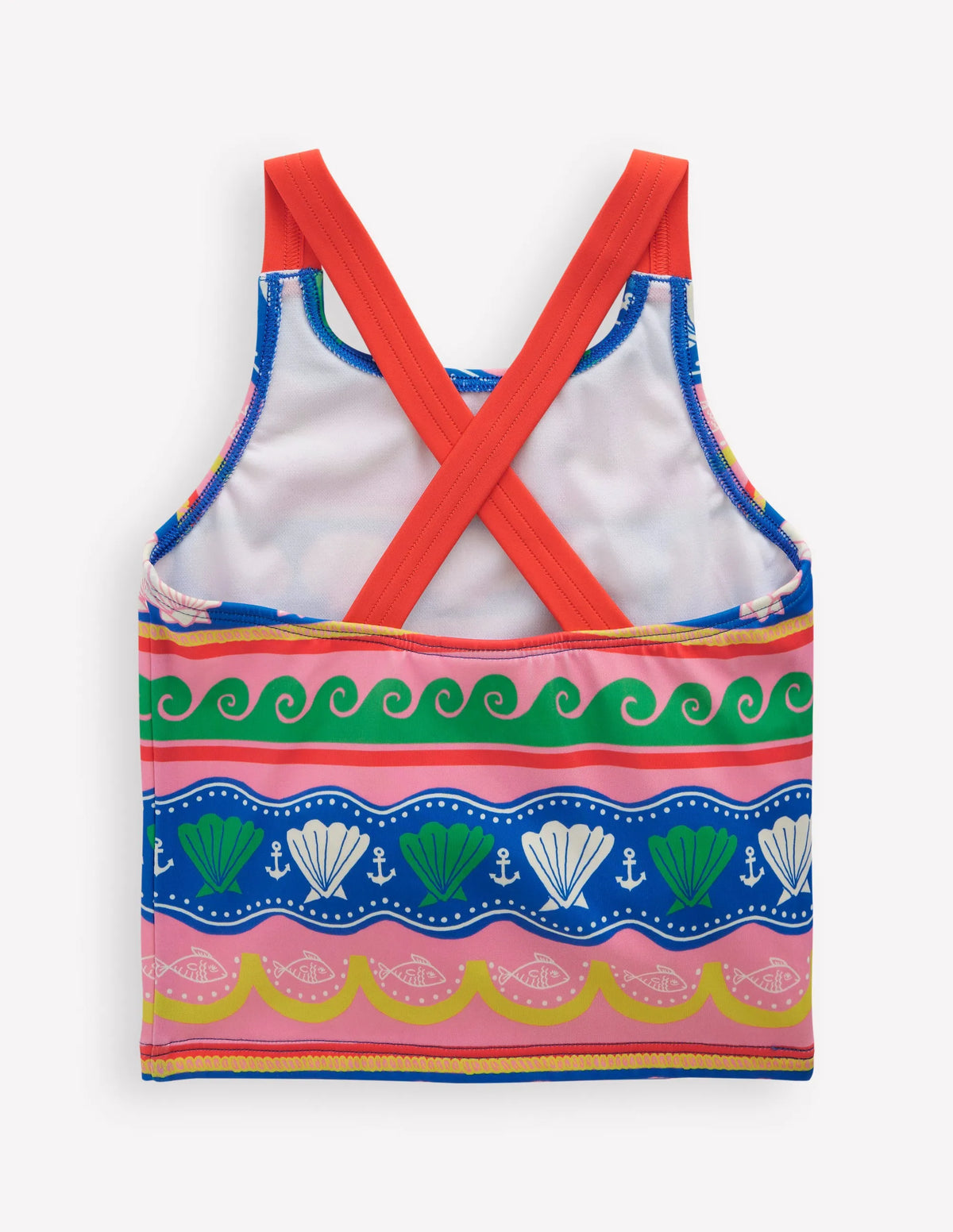 Cross-Back Tankini Top-Multi Sea Shell Stripe