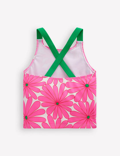 Cross-Back Tankini Top-Festival Pink Daisy