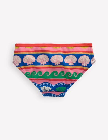 Patterned Bikini Bottoms-Multi Sea Shell Stripe