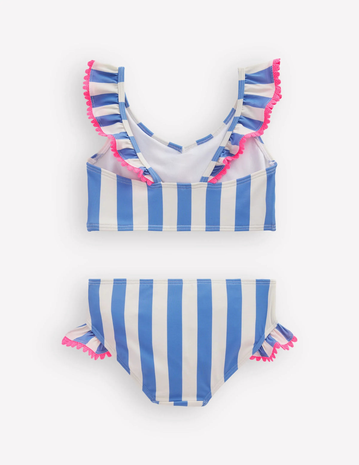 Frill V-neck Bikini Set-Denim Blue Stripe
