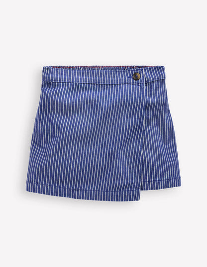 Wrap Woven Skort-Sapphire Blue/ Ivory Stripe