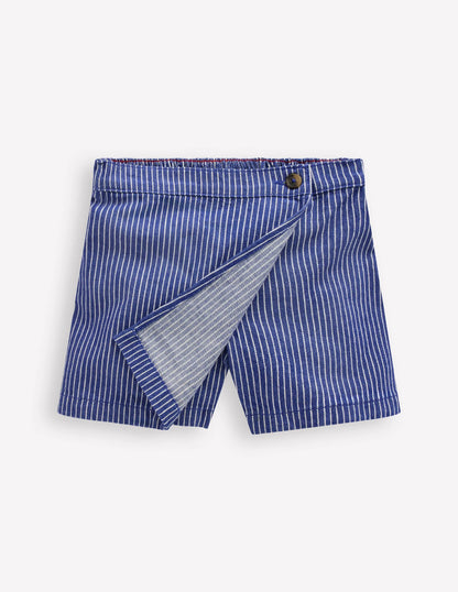 Wrap Woven Skort-Sapphire Blue/ Ivory Stripe