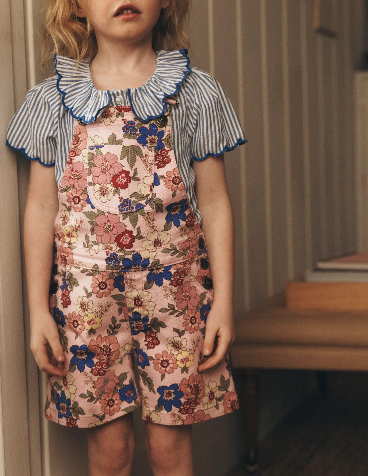 Short Overalls-Pink Floral Bloom