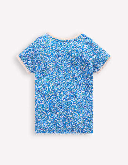 Short Sleeve Ribbed T-shirt-Cabana Blue Ditsy Floral