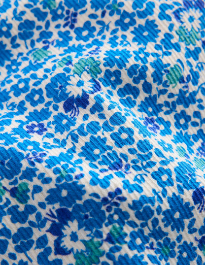 Short Sleeve Ribbed T-shirt-Cabana Blue Ditsy Floral