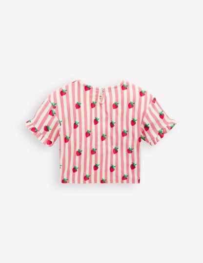 Dropped Shoulder Towelling Top-Blush Strawberry Stripe