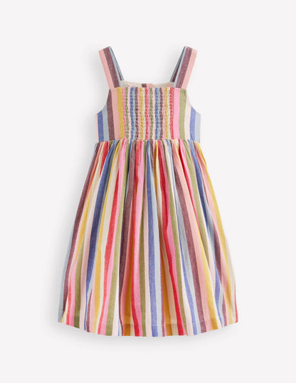 Remy Button Through Dress-Pink/ Green Multistripe