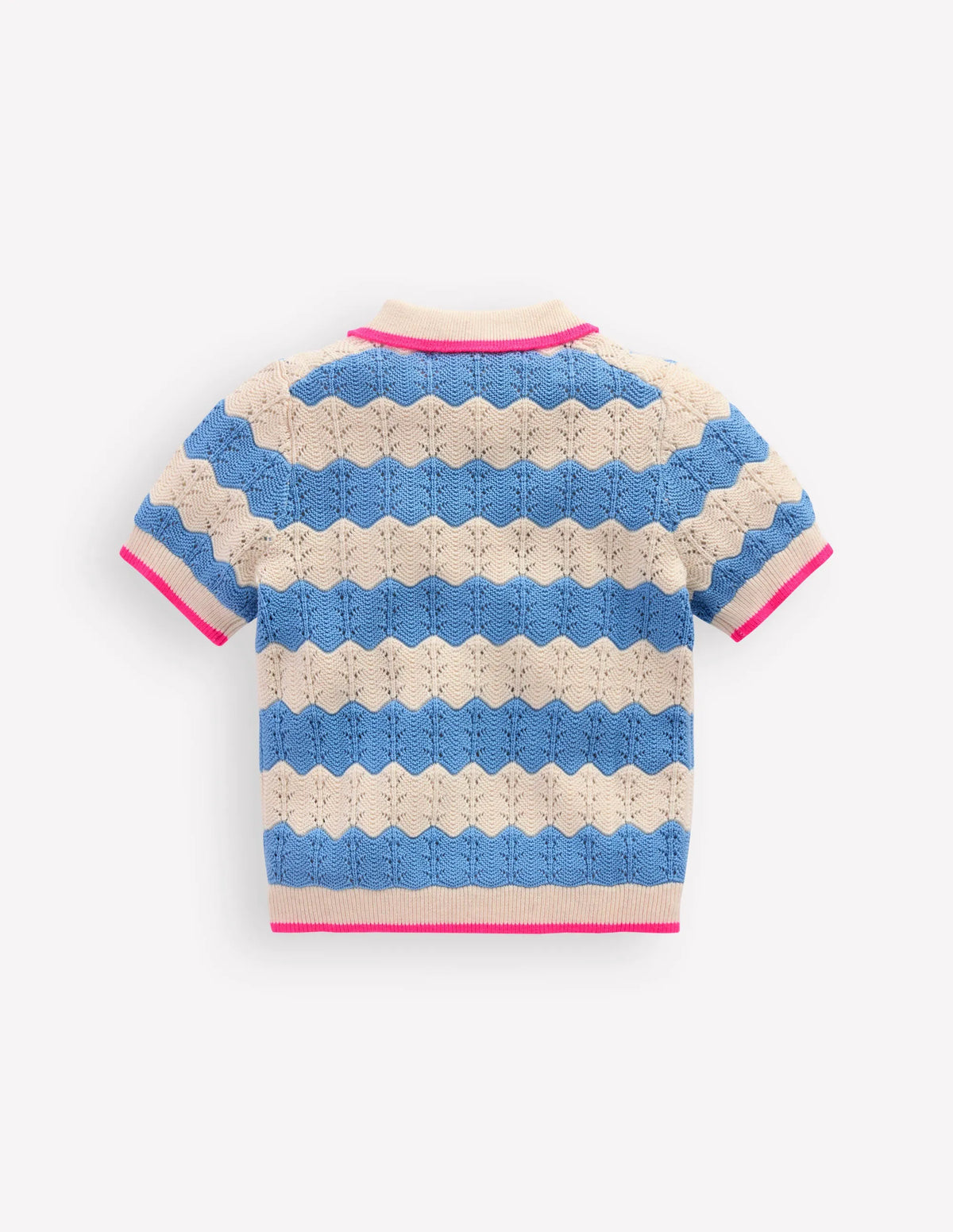 Pointelle Knitted Polo Top-Wave Blue