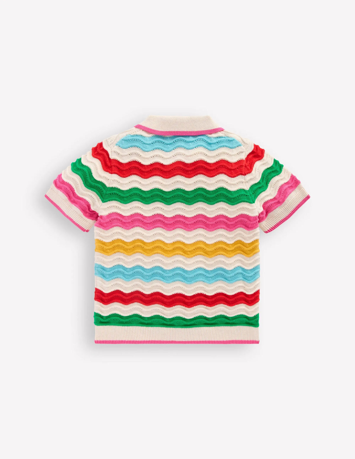 Pointelle Knitted Polo Top-Ecru Marl Multi Wave