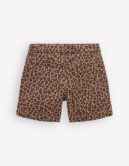 Denim Shorts-Leopard