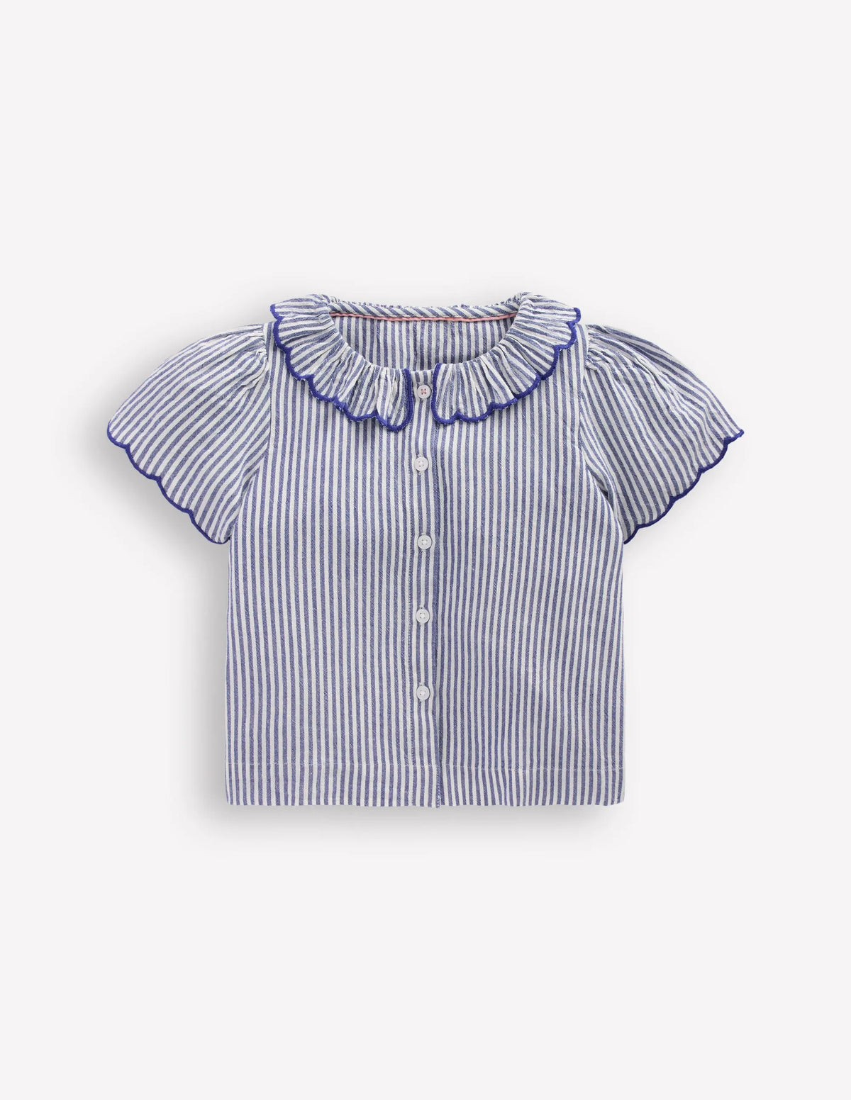 Button-through Blouse-Blue/Ivory Stripe