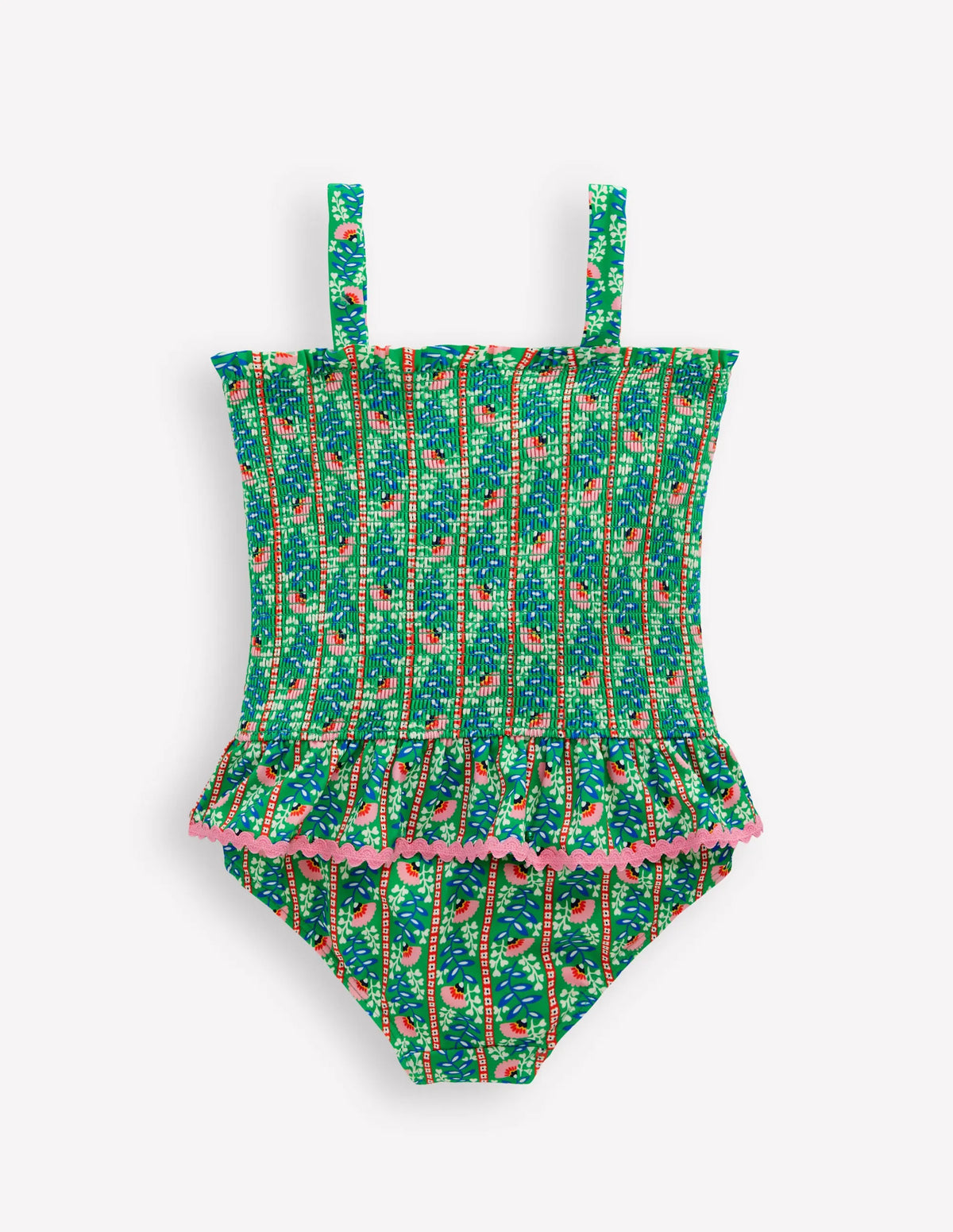 Peplum Smocked Swimsuit-Green Vine Floral
