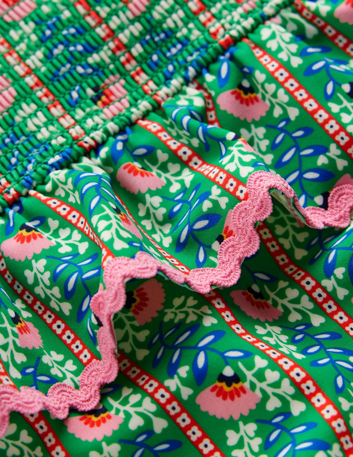 Peplum Smocked Swimsuit-Green Vine Floral