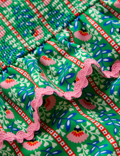 Peplum Smocked Swimsuit-Green Vine Floral
