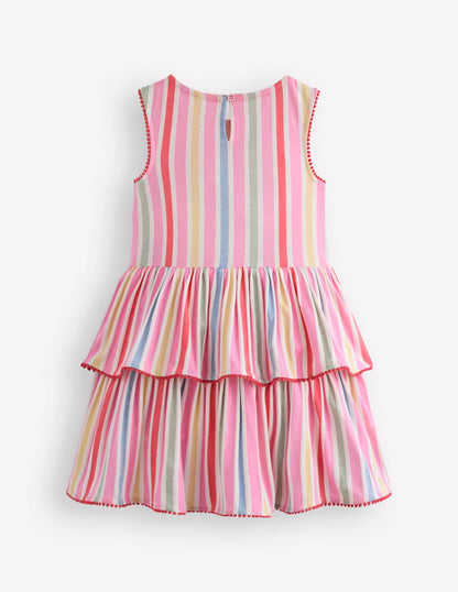 Tiered Jersey Sundress-Pink Stripe