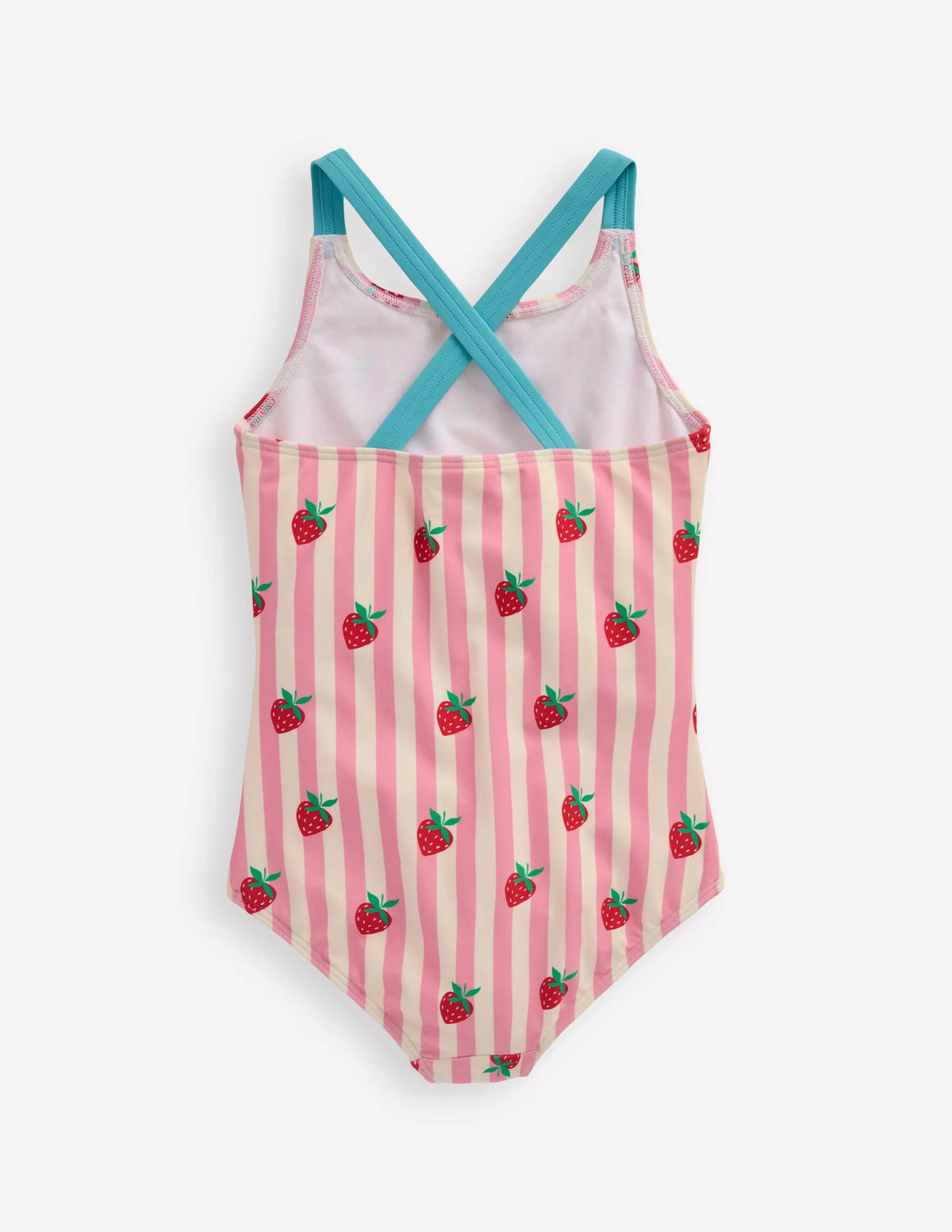 Cross-Back Printed Swimsuit-Pink Strawberry Stripe