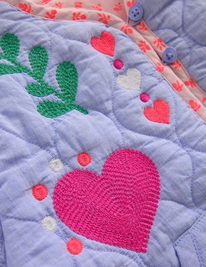 Reversible Quilted Jacket-Blue Embroidery