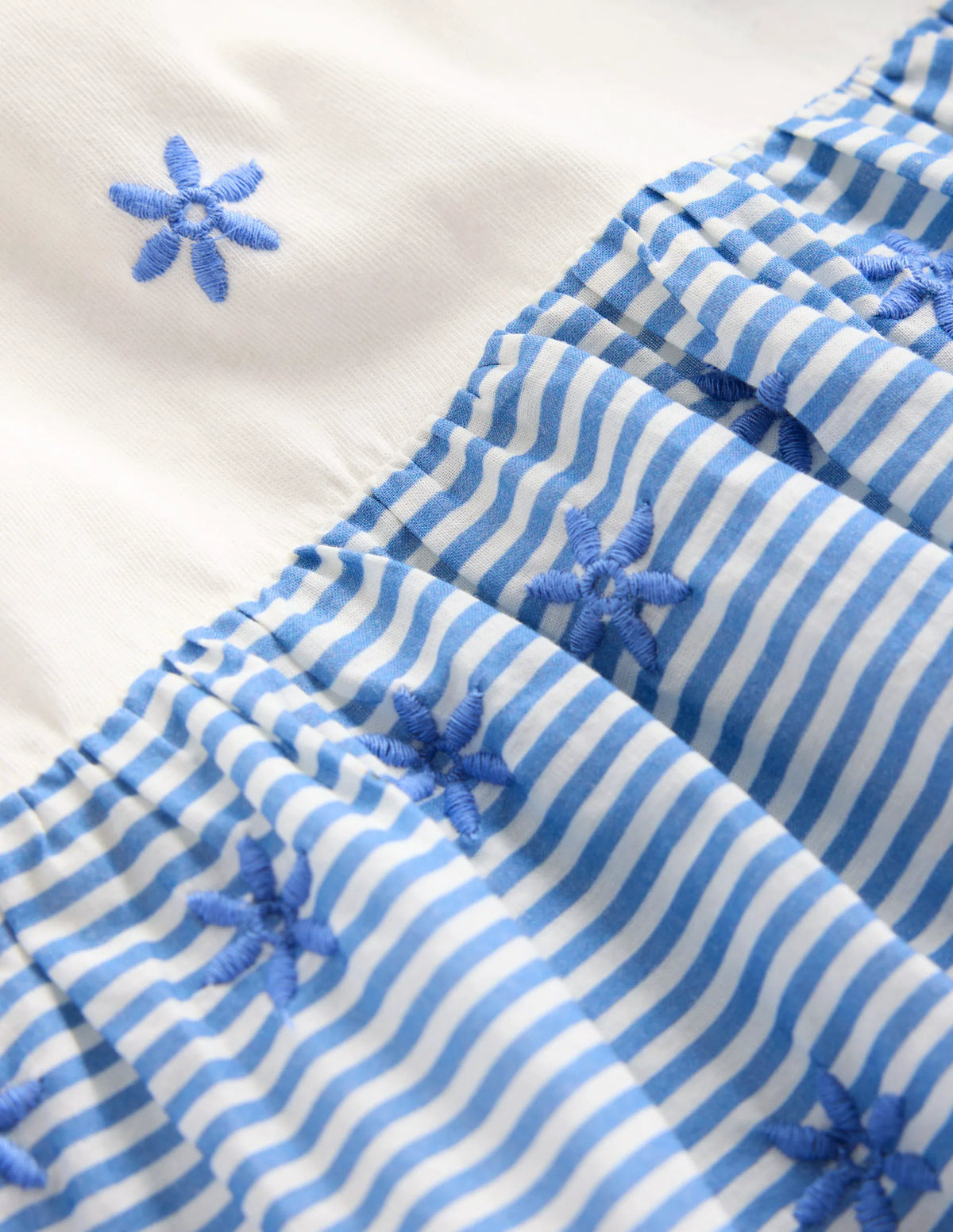 Fabric Mix Broderie Top-Blue Ticking