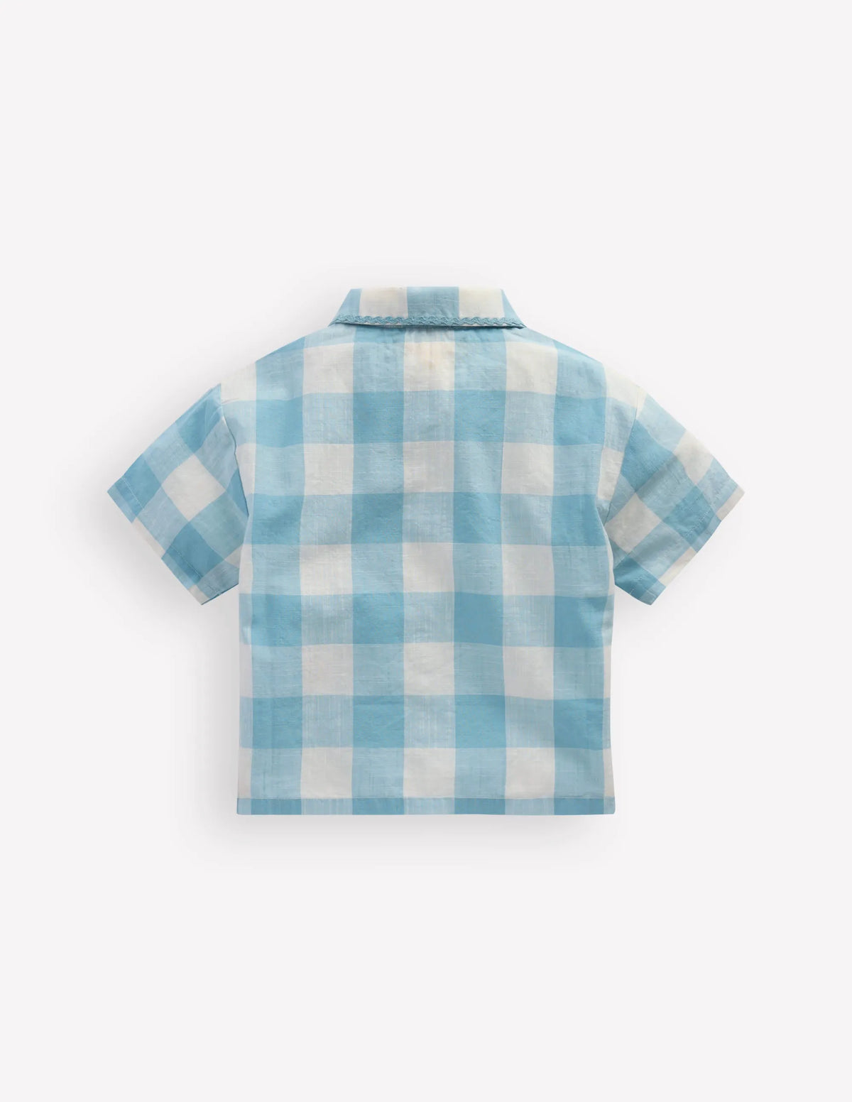 Short Sleeve Relaxed Shirt-Blue Gingham Embroidery