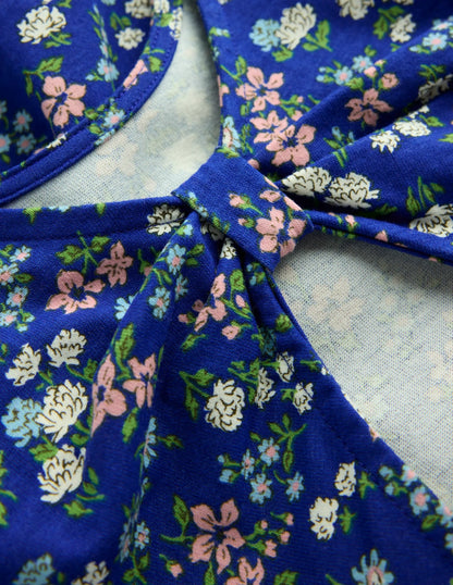 Clover Bow Back Jersey Dress-Blue Ditsy Floral