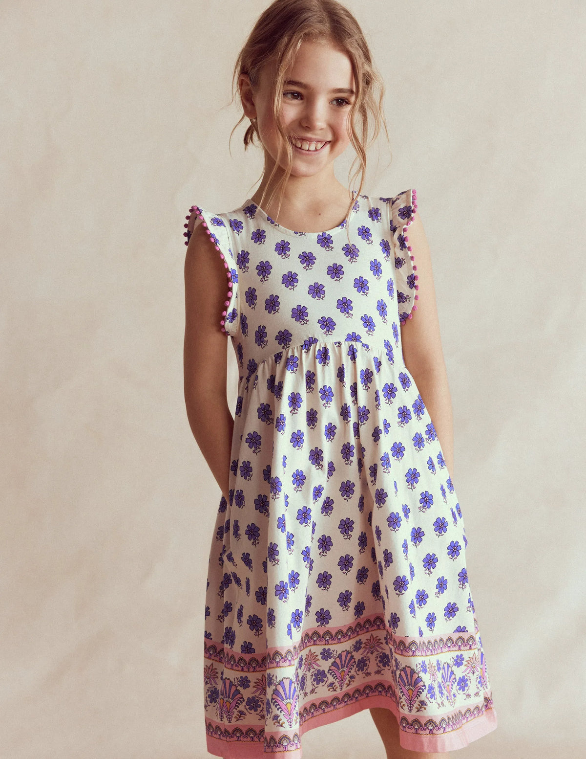 Clover Bow Back Jersey Dress-Multi Woodblock