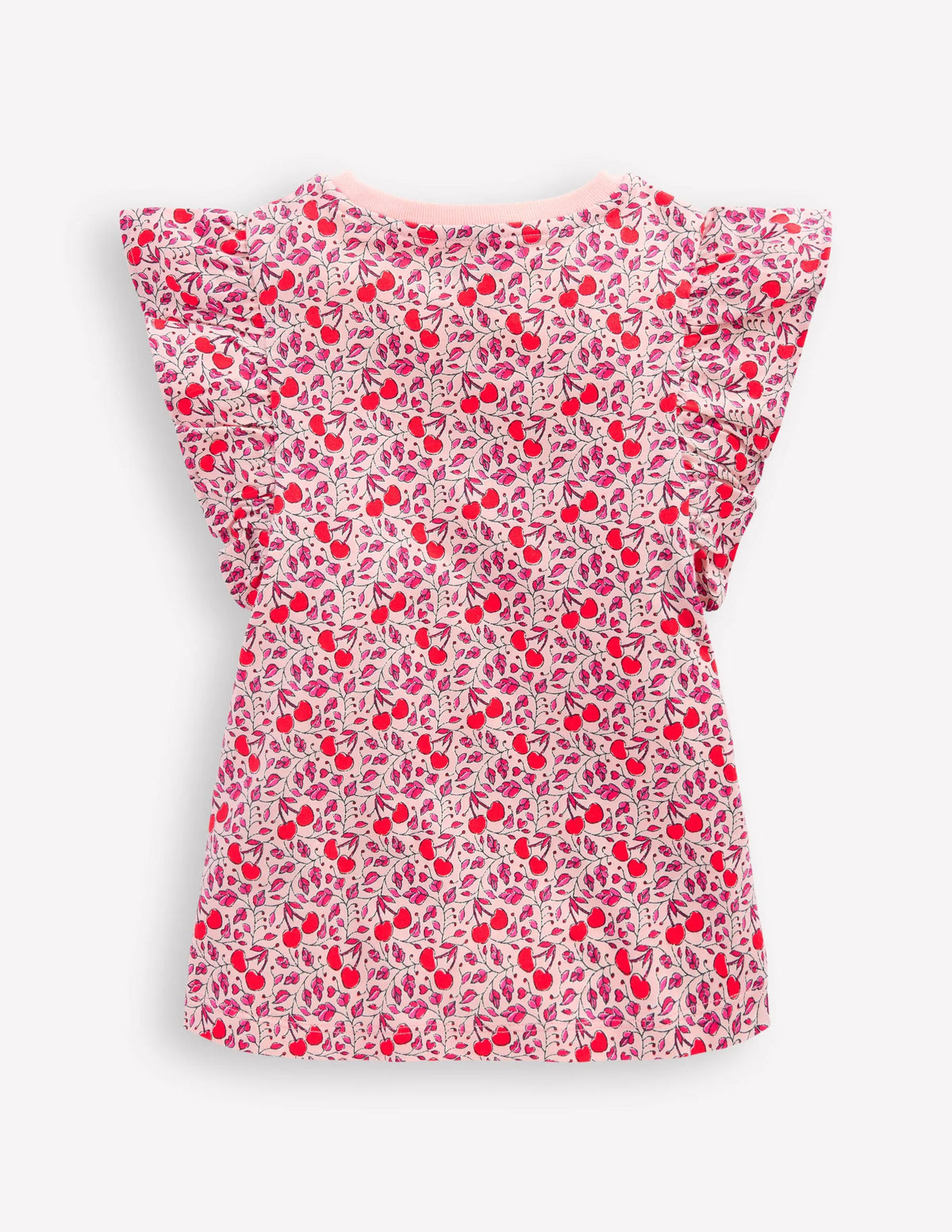 Frill Sleeve Printed Top-Pink Cherries