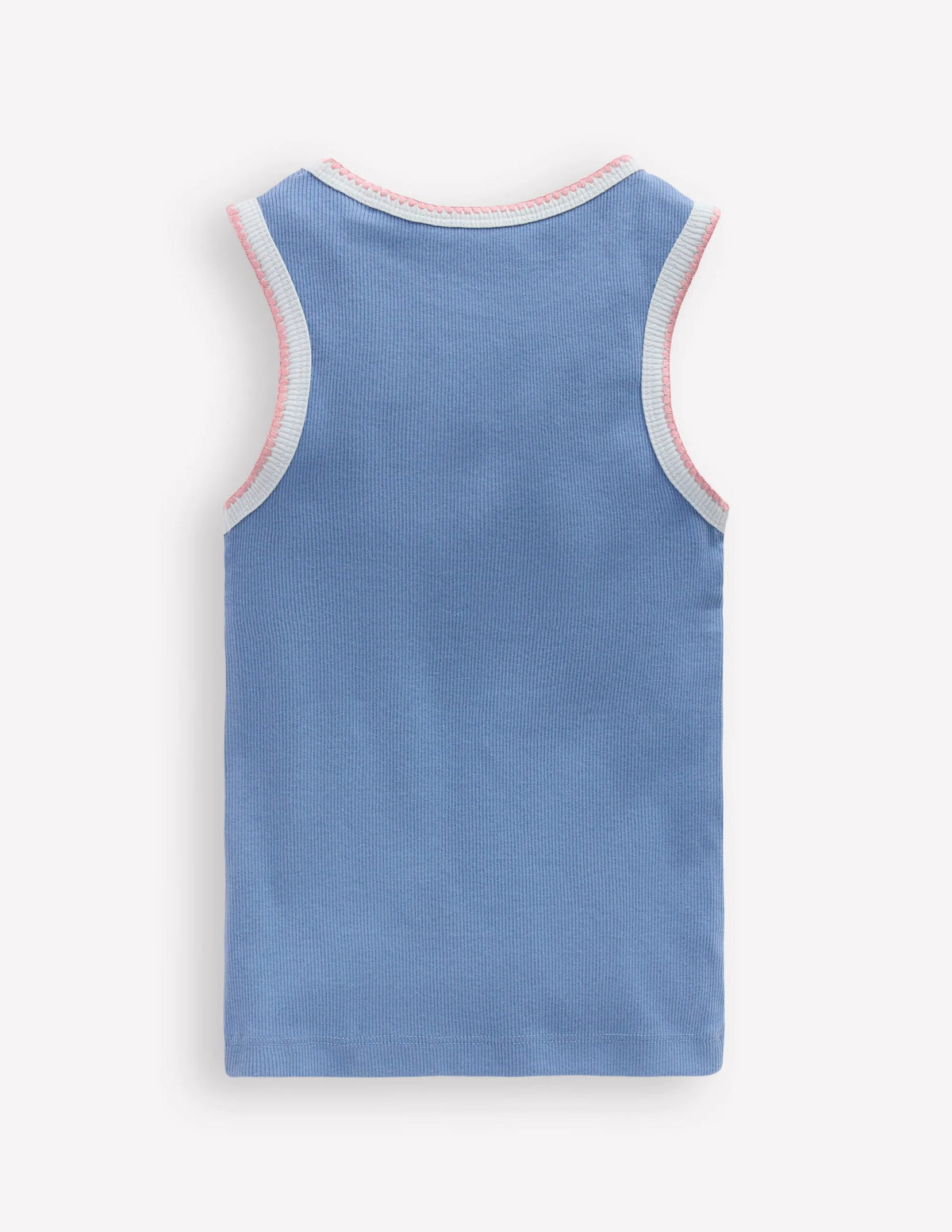 Crochet Trim Ribbed Vest-Light Blue