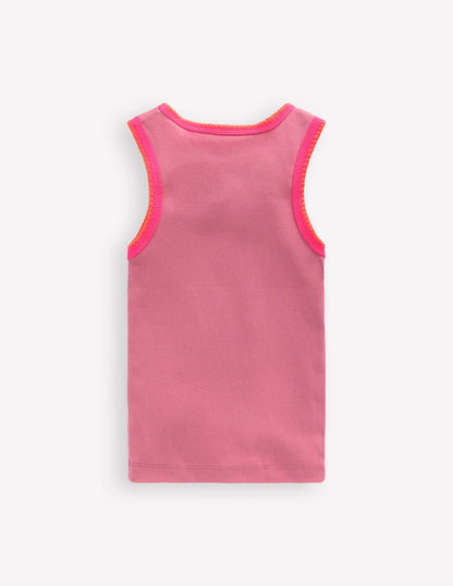 Crochet Trim Ribbed Vest-Pink Haze