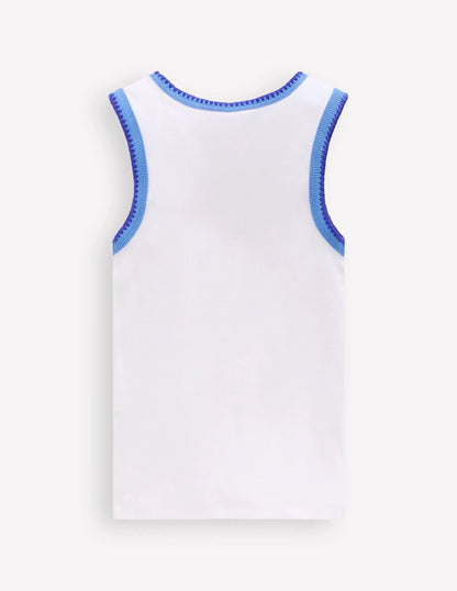 Crochet Trim Ribbed Vest-White