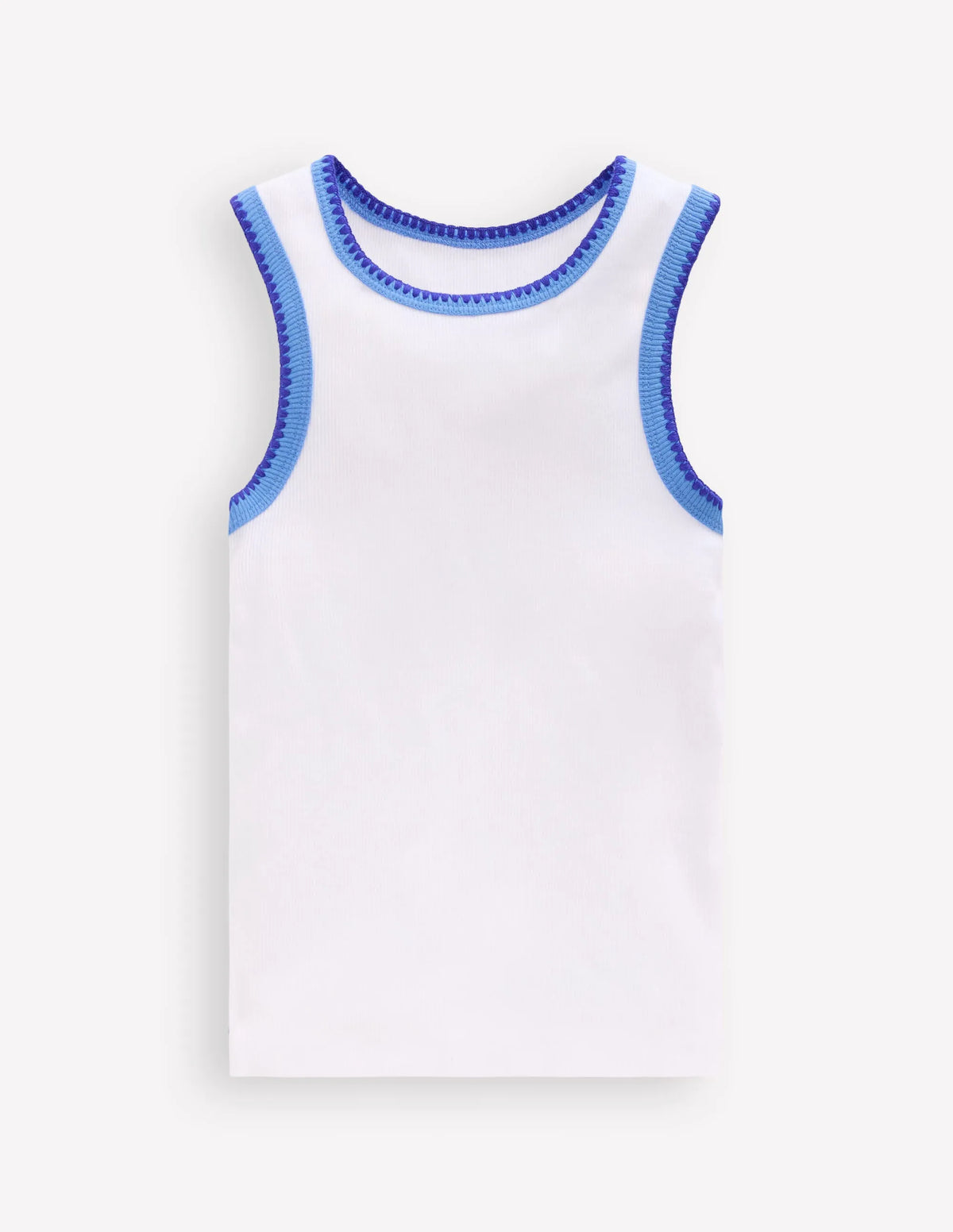 Crochet Trim Ribbed Vest-White