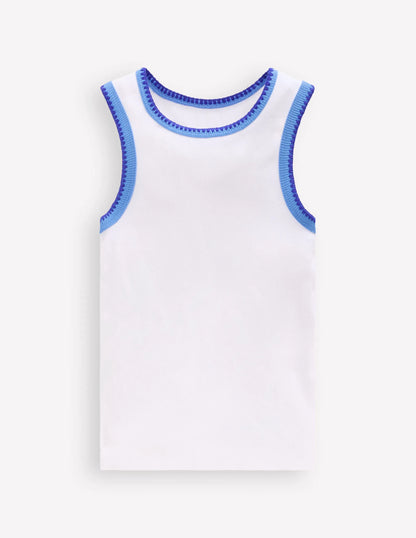 Crochet Trim Ribbed Vest-White