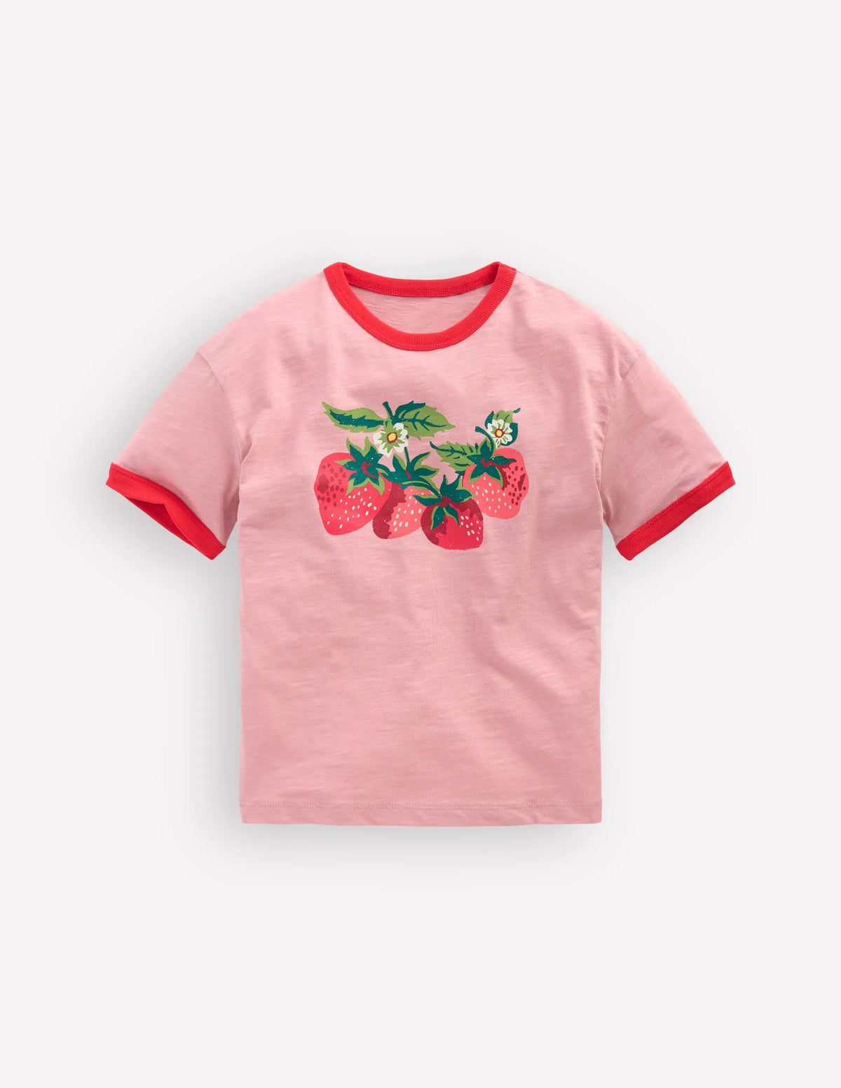 Printed Ringer T-shirt-Vintage Pink Strawberries