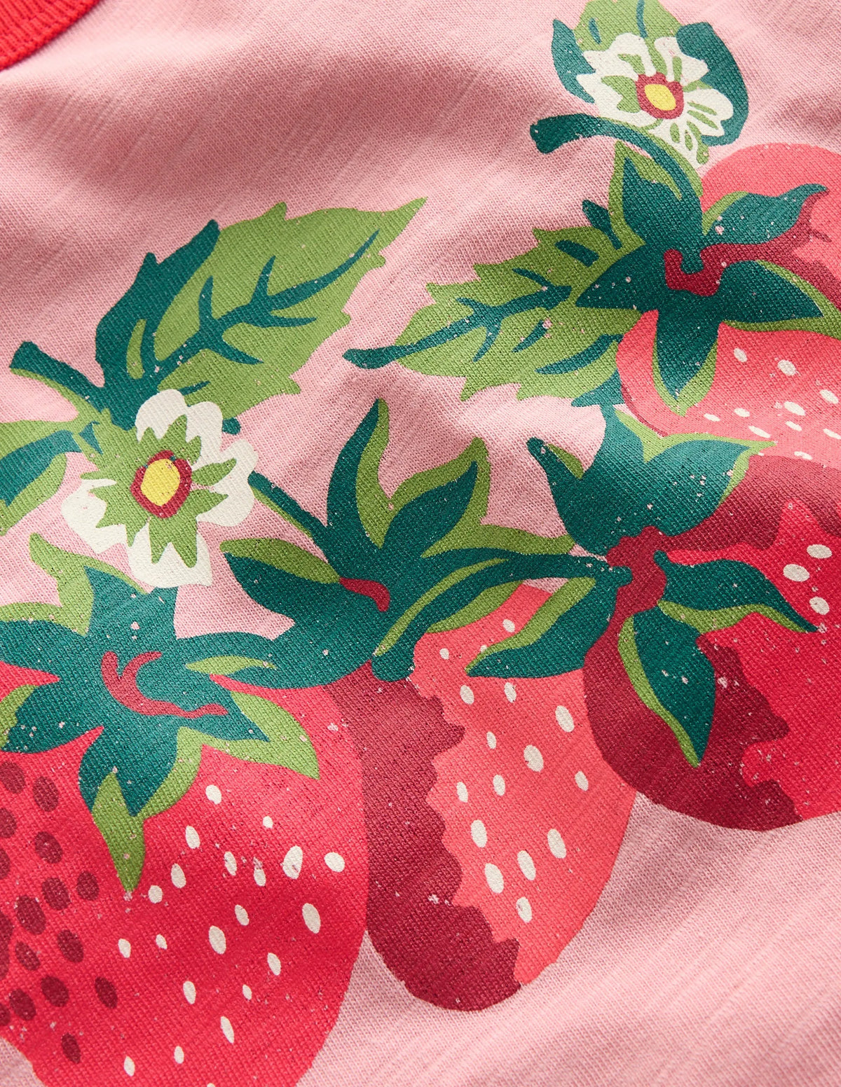 Printed Ringer T-shirt-Vintage Pink Strawberries