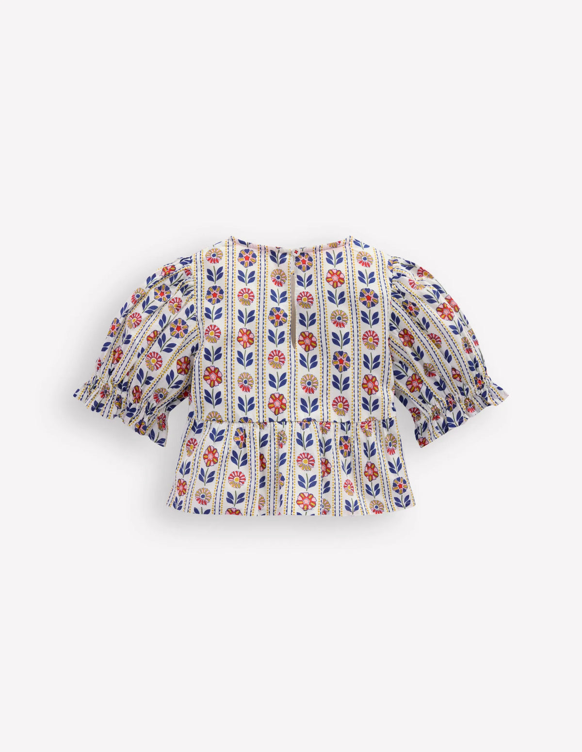 Peplum Woven Top-Ivory Floral Stripe
