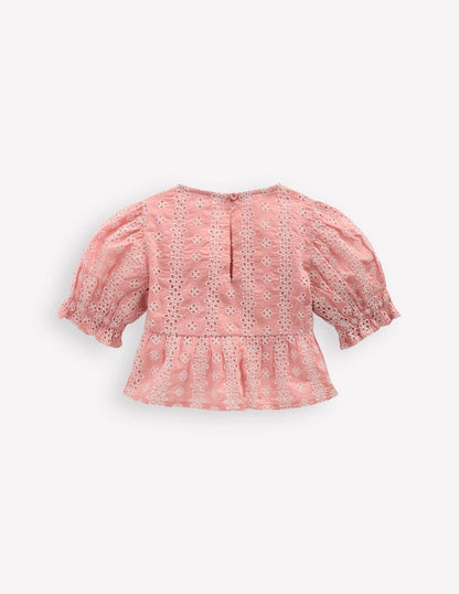 Peplum Woven Top-Almond Pink Broderie