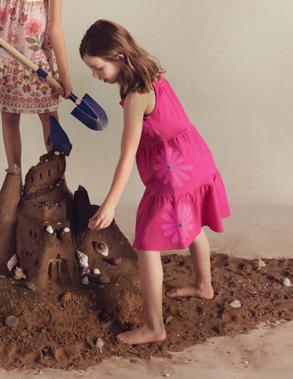 Enola Appliqué Jersey Dress-Raspberry Pink Giant Daisy
