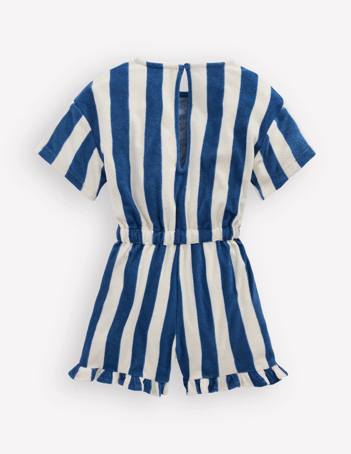 Relaxed Towelling Playsuit-Denim Blue Stripe