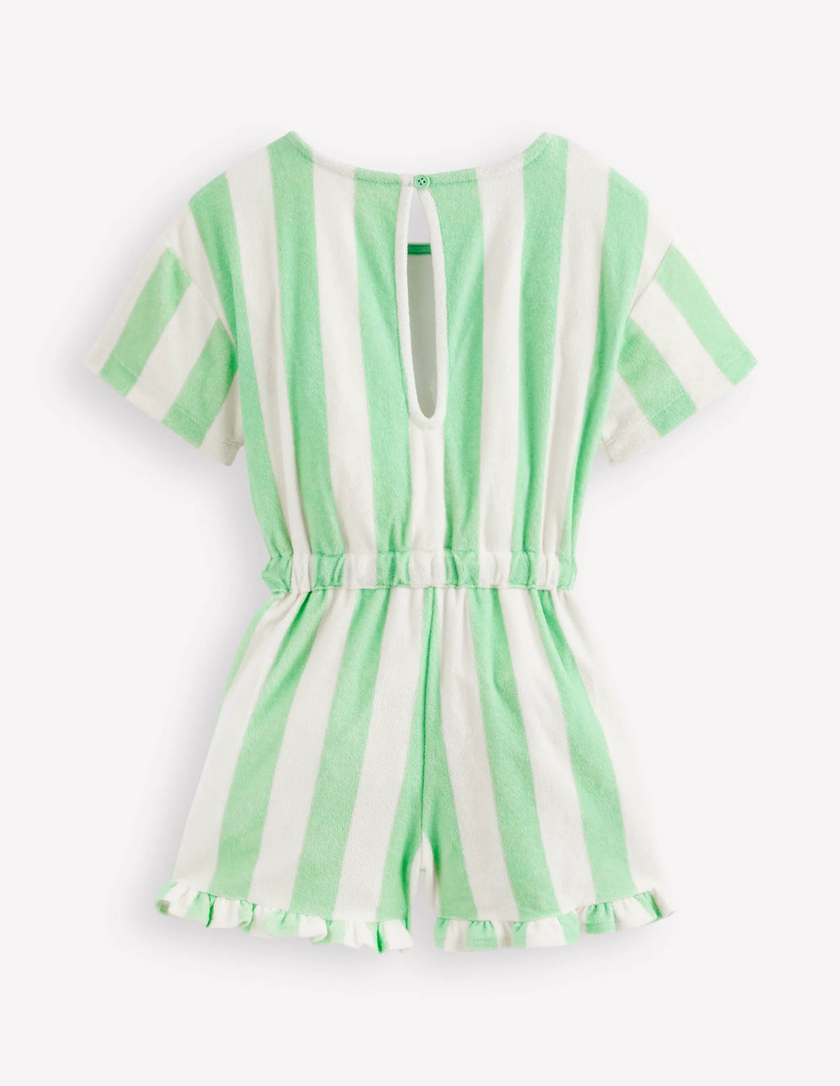 Relaxed Towelling Playsuit-Pale Green Stripe
