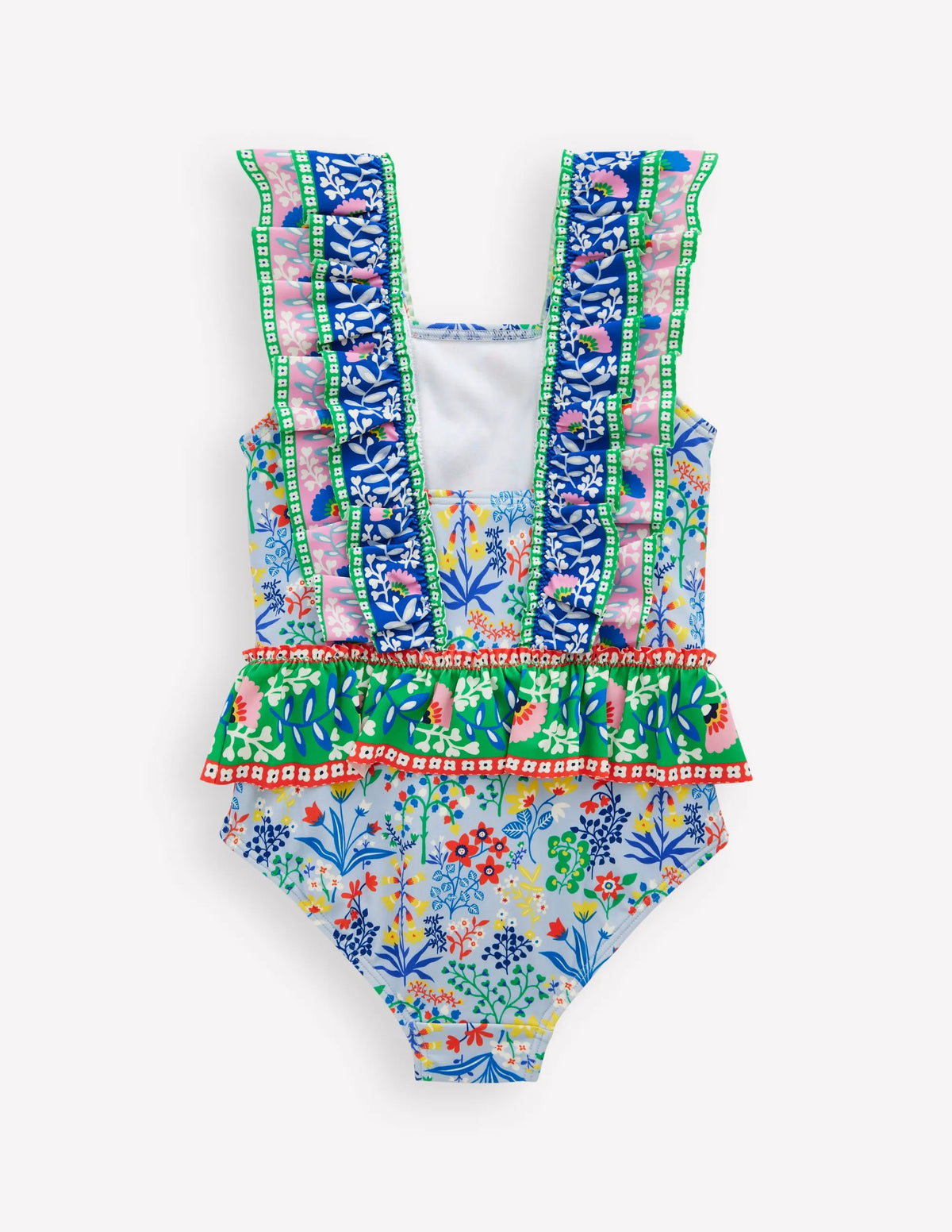 Frill Peplum Swimsuit-Misty Blue Garden Floral