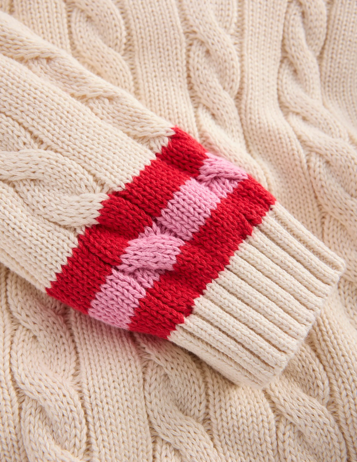 V-neck Cable Sweater-Ecru Marl