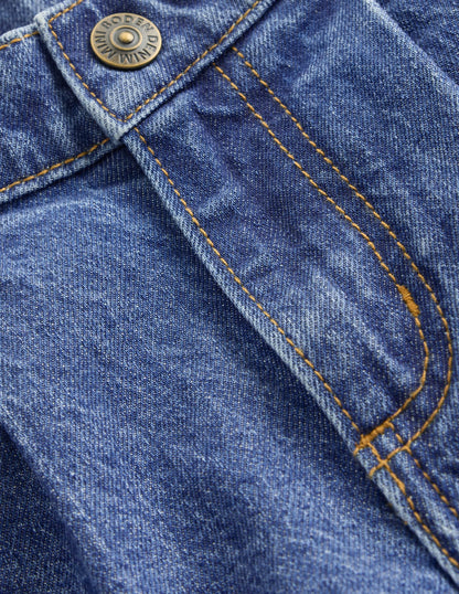 Long Denim Shorts-Mid Vintage Denim