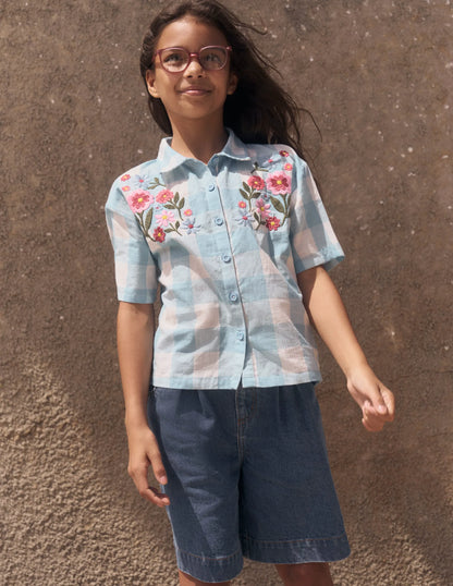 Long Denim Shorts-Mid Vintage Denim