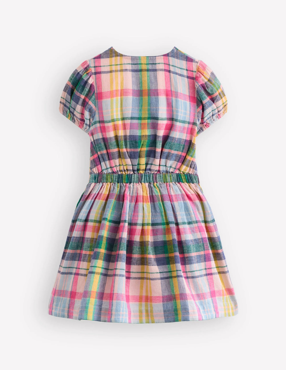 Tie Front Woven Dress-Blue, Pink and Green Check