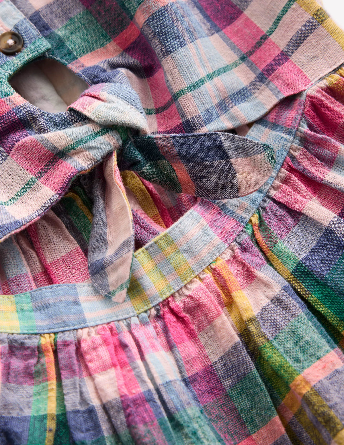 Tie Front Woven Dress-Blue, Pink and Green Check