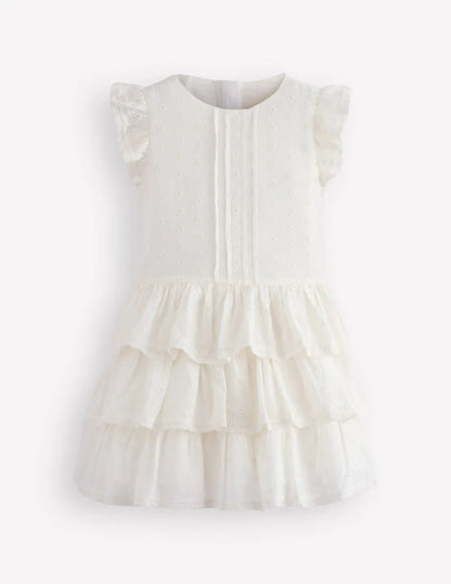 Pintuck Tiered Dress-Soft Ivory