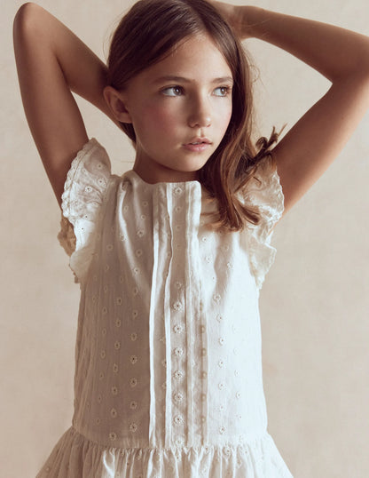 Pintuck Tiered Dress-Soft Ivory