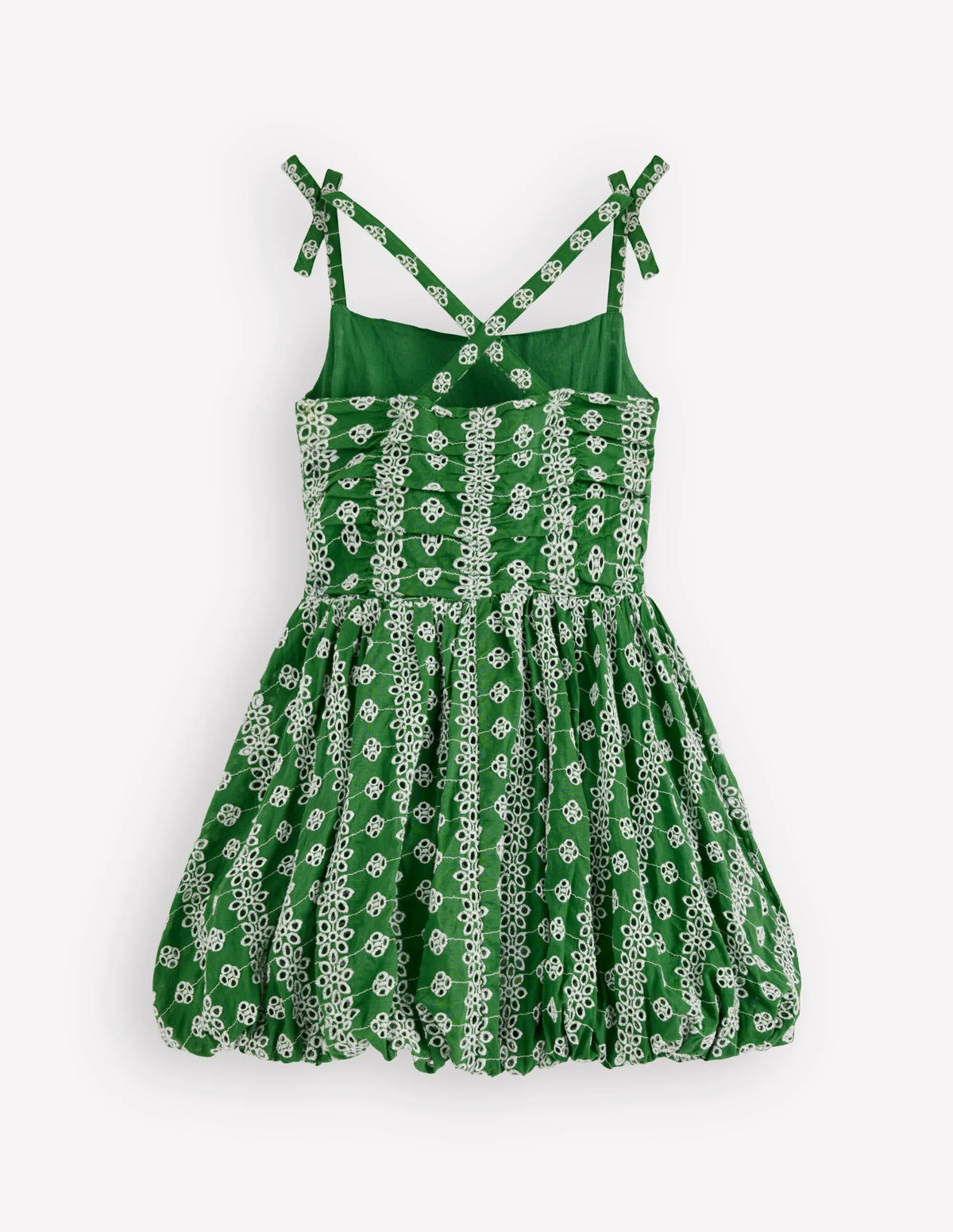 Ruched Bodice Bubble Dress-Green Broderie