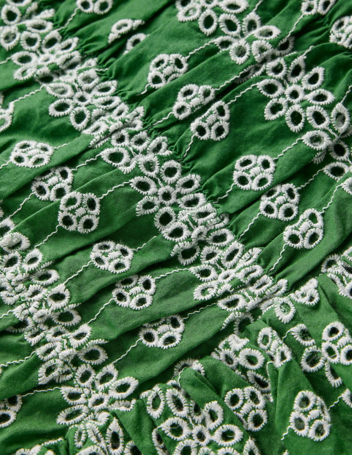 Ruched Bodice Bubble Dress-Green Broderie